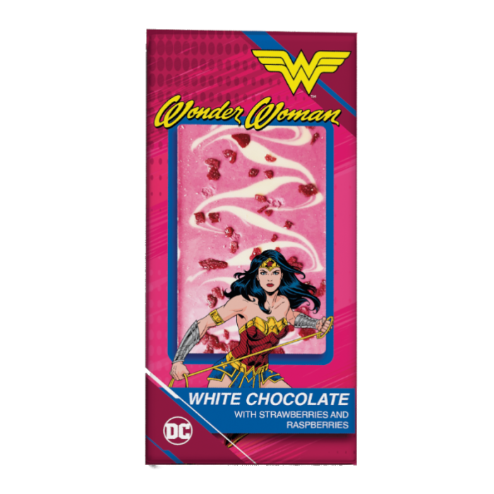 Wonder Woman White Chocolate With Strawberries & Raspberries Bar 80g - Out of Date